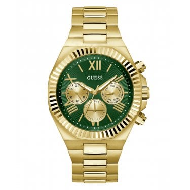 Guess Gents Equity Green Dial Gold Tone Stainless Steel Watch