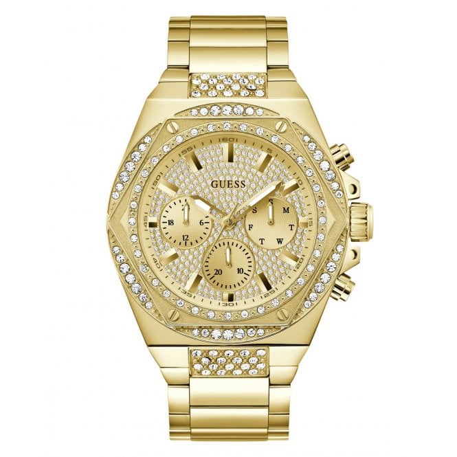 Guess Watches Guess Gents Fury Stone Set Gold Tone Stainless Steel Watch