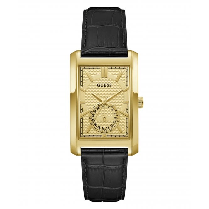 Guess Watches Guess Gents Hugh Champagne Dial Black Leather Strap Watch