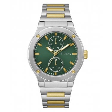 Guess Gents Jet Green Dial Two Tone Stainless Steel Watch