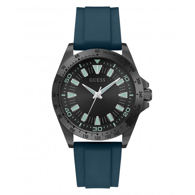Guess Watches Guess Gents Neo Black Dial Teal Silicone Strap Watch