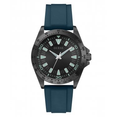 Guess Gents Neo Black Dial Teal Silicone Strap Watch