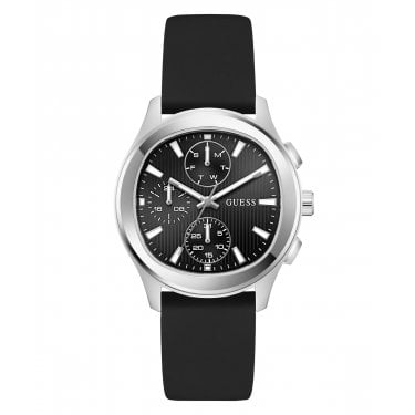 Guess Gents Palmer Black Dial Black Silicone Strap Watch