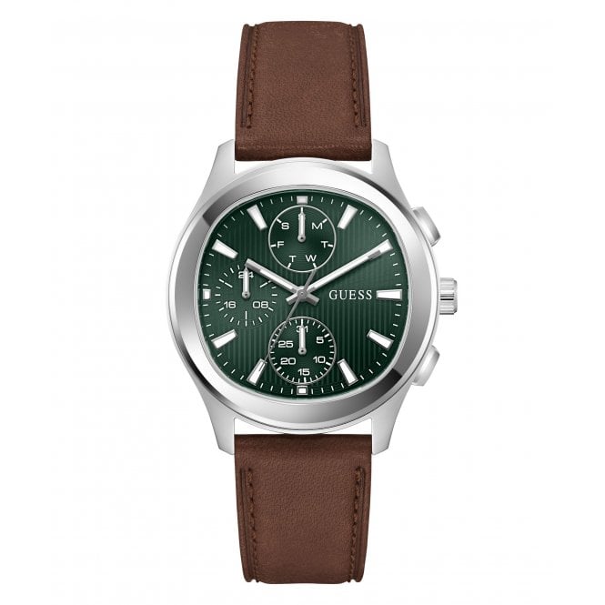 Guess Watches Guess Gents Palmer Green Dial Brown Leather Strap Watch