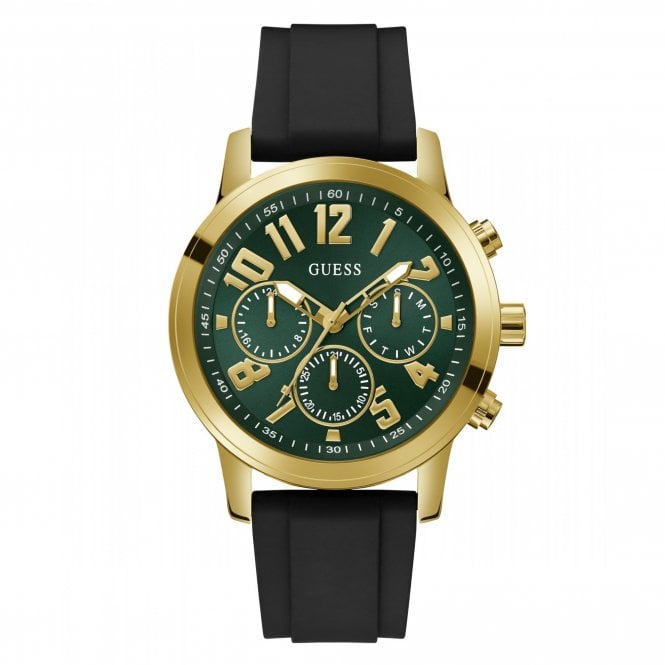 Guess Watches Guess Gents Parker Green Dial Black Silicone Strap Watch