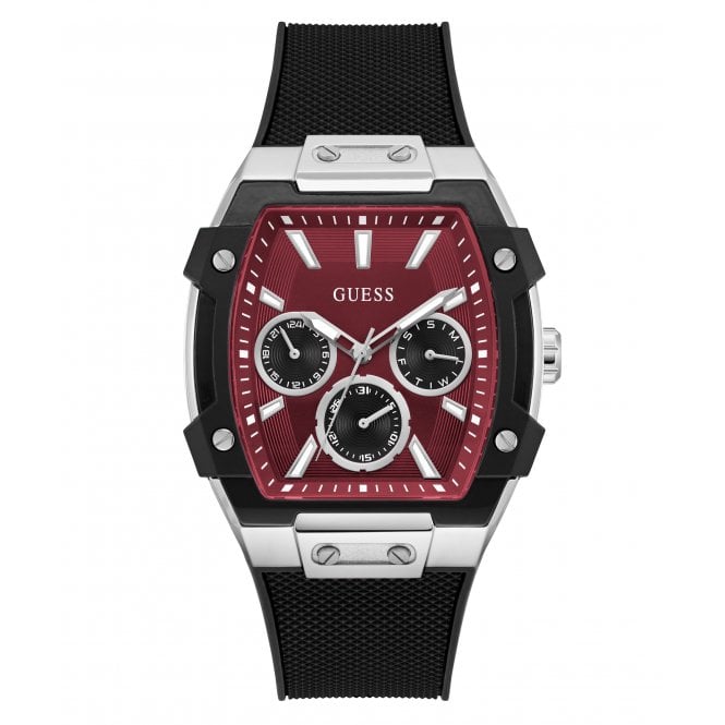 Guess Watches Guess Gents Phoenix Multifunction Red Dial Black Silicone Strap Watch