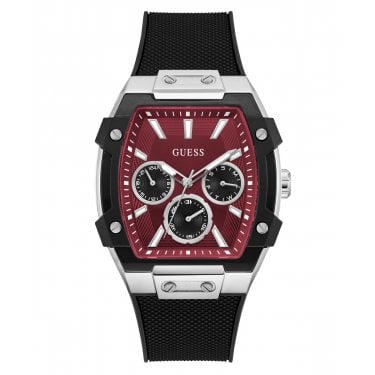 Guess Gents Phoenix Multifunction Red Dial Black Silicone Strap Watch