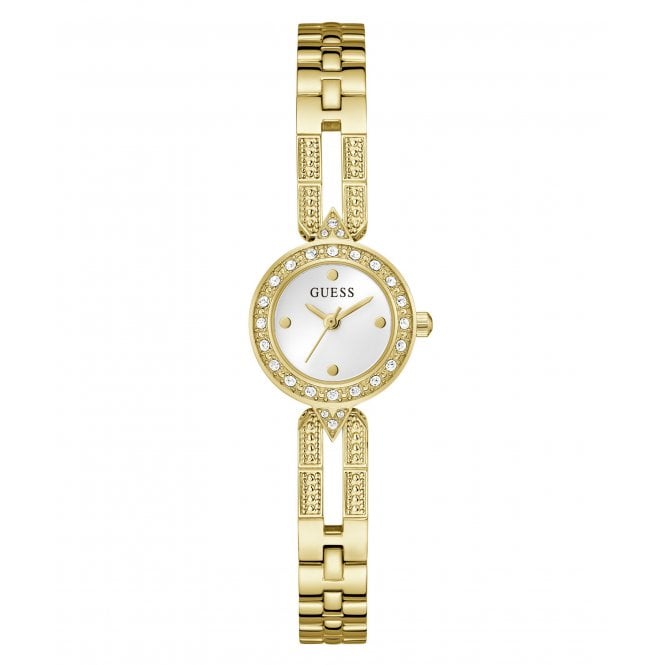 Guess Watches Guess Ladies Cassidy White Dial Crystal Gold Tone Stainless Steel Watch