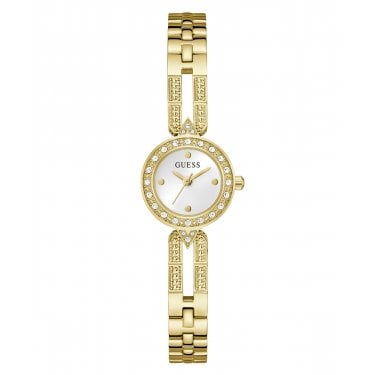 Guess Ladies Cassidy White Dial Crystal Gold Tone Stainless Steel Watch