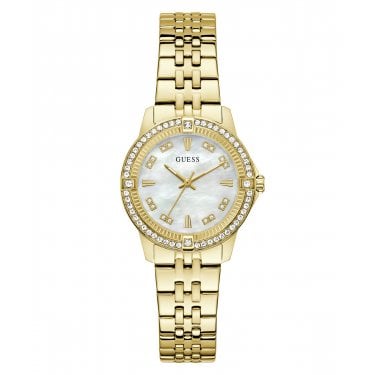 Guess Ladies Colette Mother of Pearl Dial Gold Tone Stainless Steel Watch