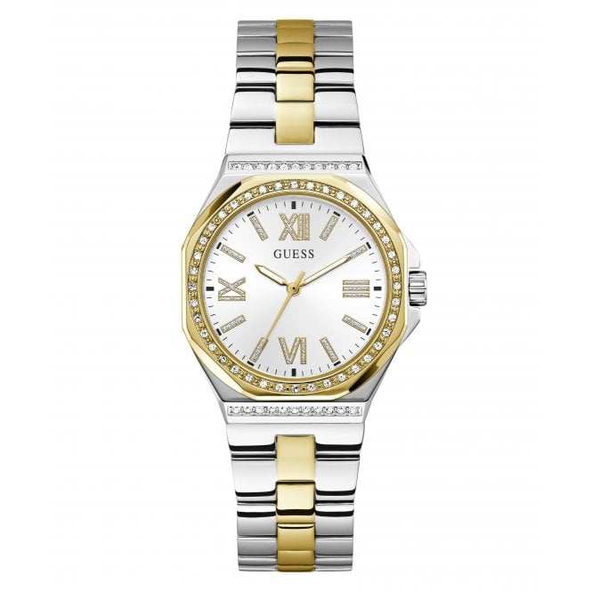 Guess Watches Guess Ladies Empress White Dial Two Tone Stainless Steel Watch