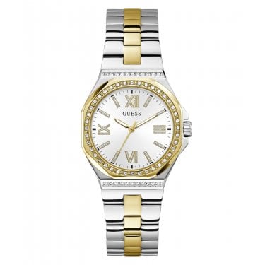 Guess Ladies Empress White Dial Two Tone Stainless Steel Watch
