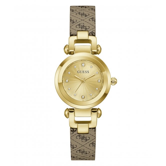 Guess Watches Guess Ladies Ginger Champagne Dial Beige Leather Strap Watch