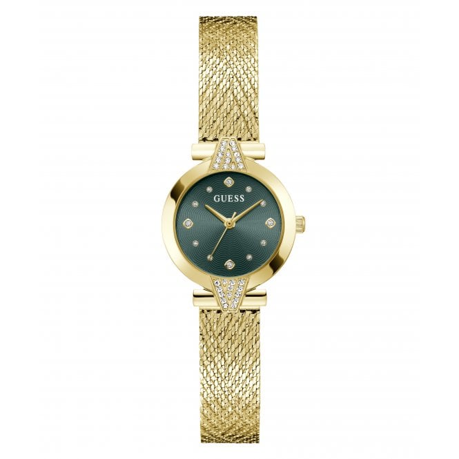 Guess Watches Guess Ladies Louisa Green Dial Gold Tone Mesh Strap Watch