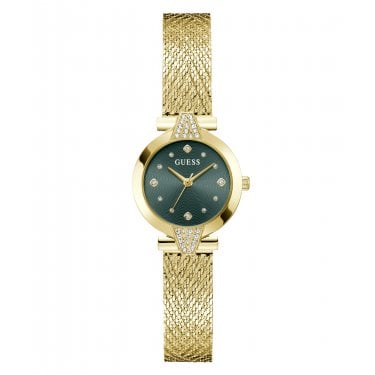 Guess Ladies Louisa Green Dial Gold Tone Mesh Strap Watch