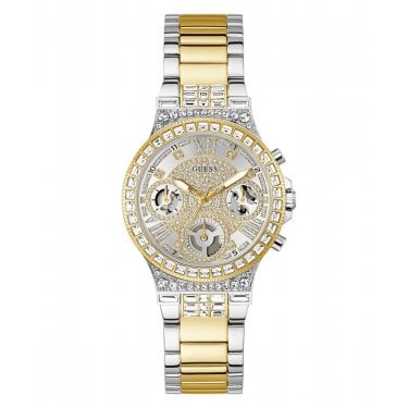 Guess Ladies Moonlight CZ Two Tone Stainless Steel Watch