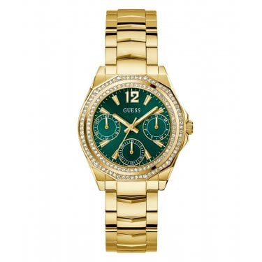 Guess Ladies Ritzy Green Dial Gold Tone Stainless Steel Watch