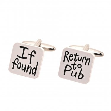 Harvey Makin 'If Found' 'Return To Pub' Cufflinks H40, W64, D78mm