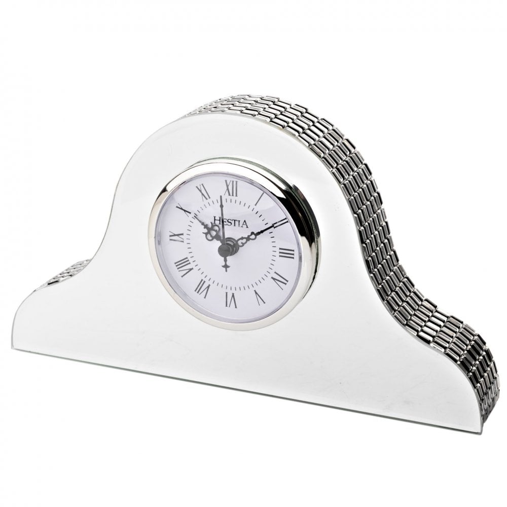 Hestia Silver/White Glass Mirror Napoleon Mantel Clock 13.5 X 23.2 X 5.4Cm