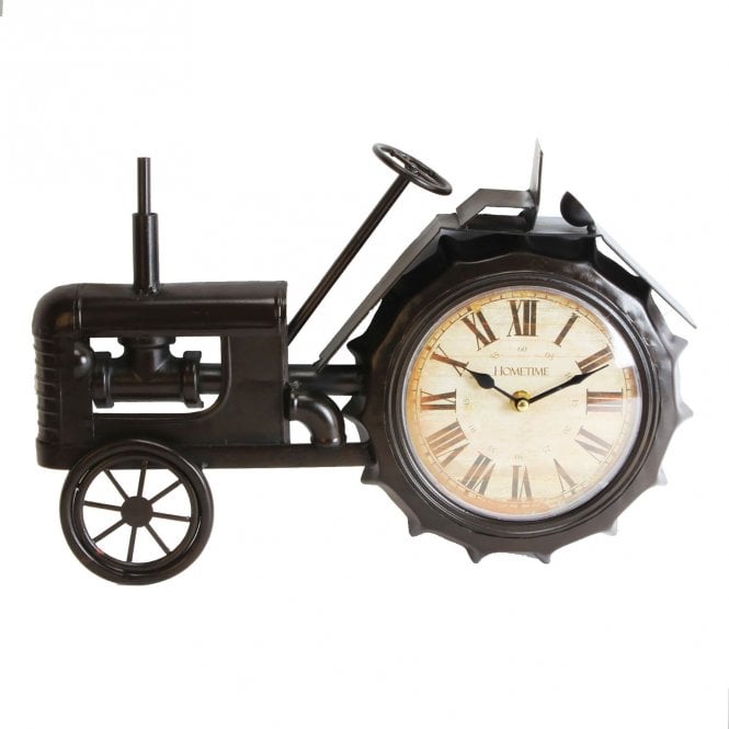 Hometime  Black Tractor Metal Mantel Clock 25.7 x 40 x 19.3cm