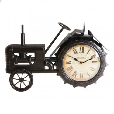 Hometime Black Tractor Metal Mantel Clock 25.7 x 40 x 19.3cm