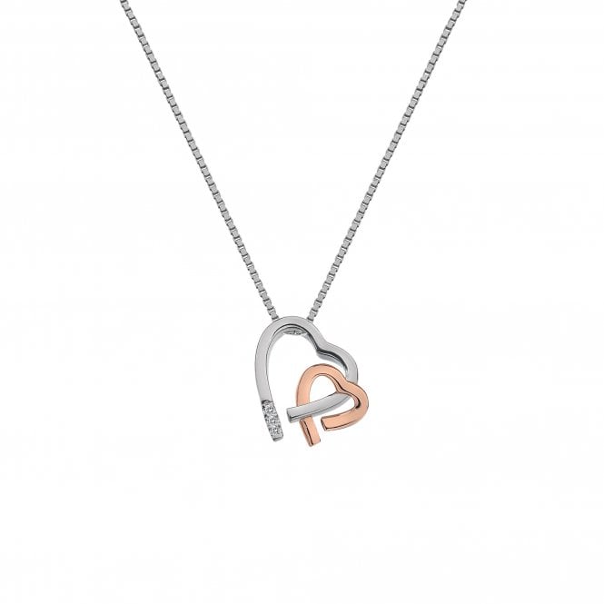 Hot Diamonds  Amore Two Tone Double Heart Necklace 1.5 x 1.5cm, 38-44cm 