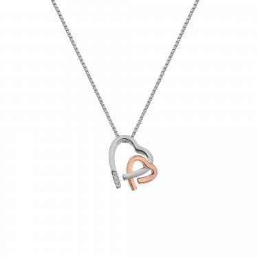 Hot Diamonds Amore Two Tone Double Heart Necklace 1.5 x 1.5cm, 38-44cm 