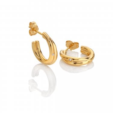 Hot Diamonds x Golden Edit Aura Gold Tone Hoop Earrings 0.4 x 1.5cm 
