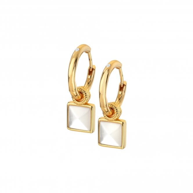 Hot Diamonds x Golden Edit  Calm Gold Tone Mother of Pearl Square Drop Earrings 2.5cm