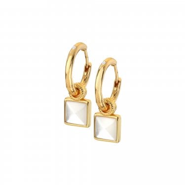 Hot Diamonds x Golden Edit Calm Gold Tone Mother of Pearl Square Drop Earrings 2.5cm