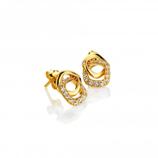 Hot Diamonds x Golden Edit  Connected Gold Tone Stud Earrings 0.9 x 1cm 
