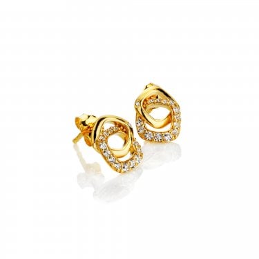Hot Diamonds x Golden Edit Connected Gold Tone Stud Earrings 0.9 x 1cm 