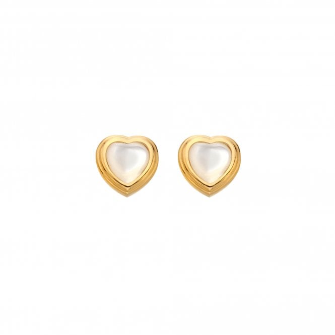 Hot Diamonds x Golden Edit  Gold Tone Mother of Pearl Heart Stud Earrings 1cm 