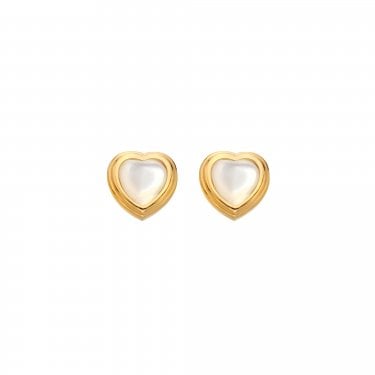 Hot Diamonds x Golden Edit Gold Tone Mother of Pearl Heart Stud Earrings 1cm 