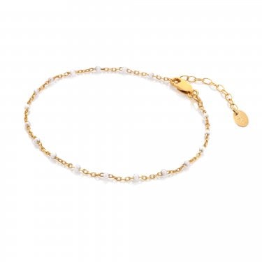 Hot Diamonds x Golden Edit Ocean Gold Tone White Beaded Bracelet 19-21cm 