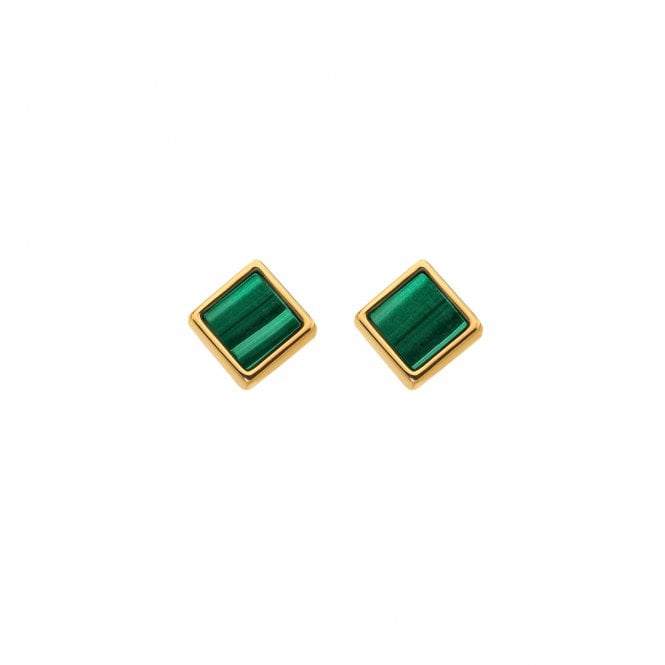 Hot Diamonds x Golden Edit  Revive Gold Tone Malachite Square Stud Earrings 0.5 x 0.5cm