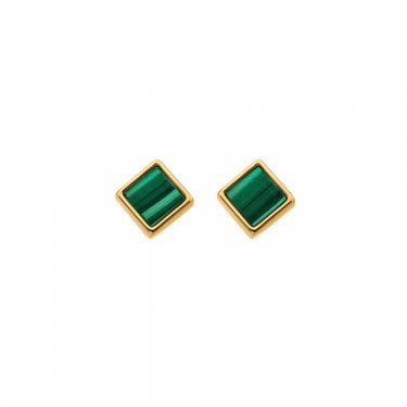 Hot Diamonds x Golden Edit Revive Gold Tone Malachite Square Stud Earrings 0.5 x 0.5cm