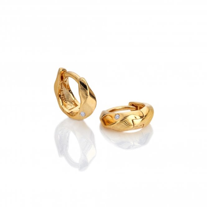 Hot Diamonds x Golden Edit  Ridge Gold Tone Huggie Earrings 8mm 