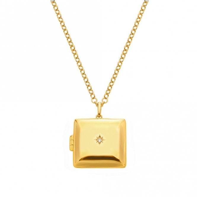 Hot Diamonds x Golden Edit  Starburst Square Locket Necklace 2cm x 2cm, 40 - 45cm