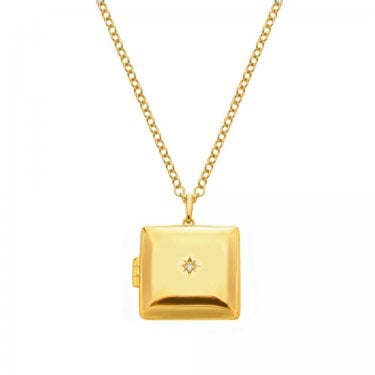 Hot Diamonds x Golden Edit Starburst Square Locket Necklace 2cm x 2cm, 40 - 45cm