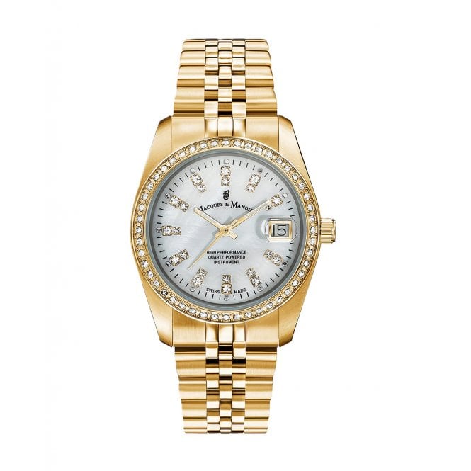 Jacques Du Manoir  Ladies Inspiration CZ Gold Tone Stainless Steeel Watch