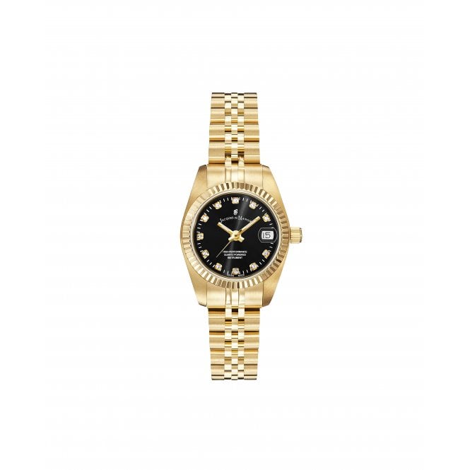 Jacques Du Manoir  Ladies Inspiration Elegance 26mm CZ Black Dial Gold Tone Stainless Steel Watch