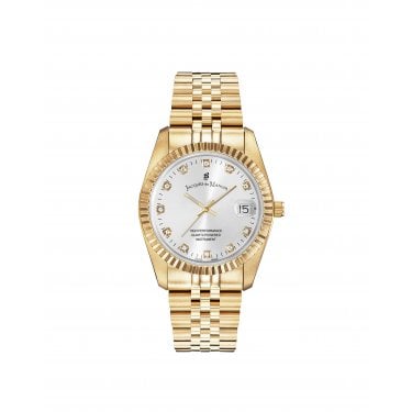 Jacques du Manoir Ladies Inspiration Elegance CZ Silver Dial Gold Tone Stainless Steel Watch
