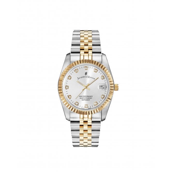 Jacques Du Manoir  Ladies Inspiration Elegance CZ Silver Dial Two Tone Stainless Steel Watch