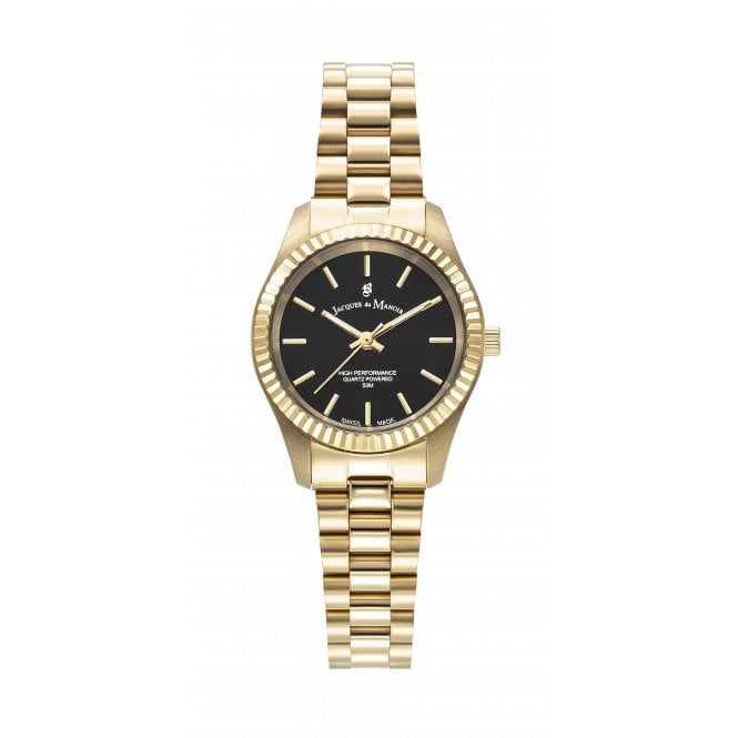 Jacques Du Manoir  Ladies Inspiration Prime 26mm Black Dial Gold Tone Stainless Steel Watch