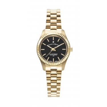 Jacques du Manoir Ladies Inspiration Prime 26mm Black Dial Gold Tone Stainless Steel Watch