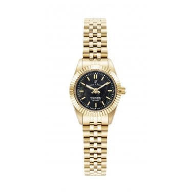Jacques du Manoir Ladies Mini Inspiration 22mm CZ Black Dial Gold Tone Stainless Steel Watch