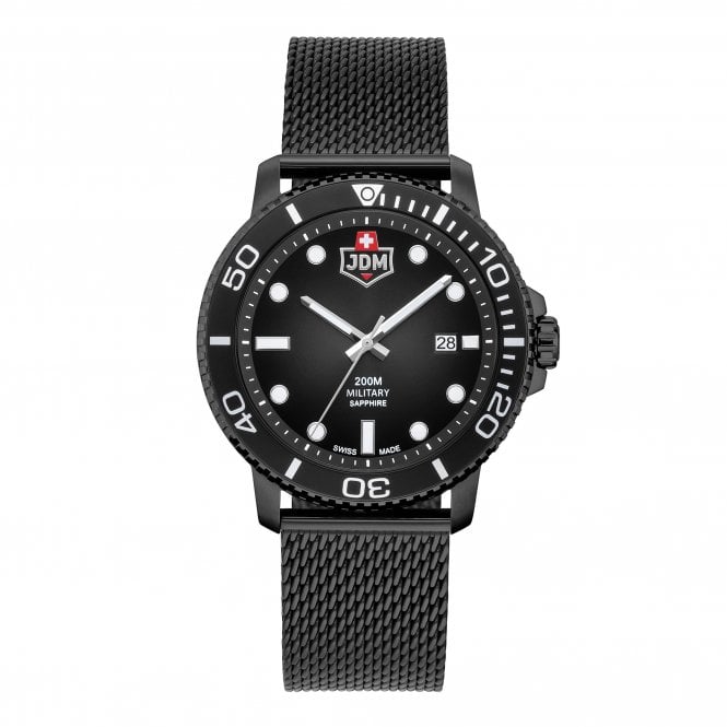 Jacques Du Manoir  Military Gents Tango Rotating Bezel Black Stainless Steel Mesh Strap Watch 