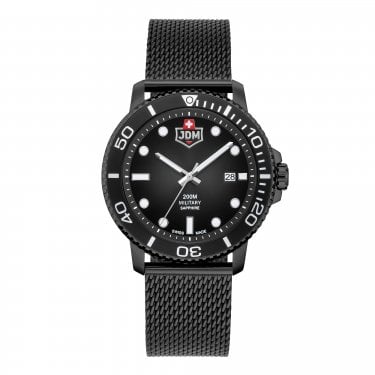 Jacques Du Manoir Military Gents Tango Rotating Bezel Black Stainless Steel Mesh Strap Watch 