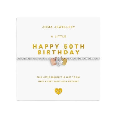 Joma Jewellery A Little Charmed Moments 'Happy 50th Birthday' Three Tone Bracelet 17.5cm Stretch